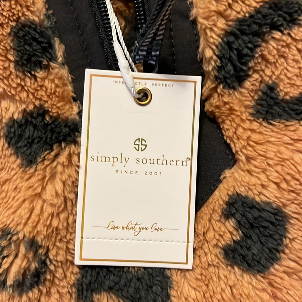 Simply Southern Leopard Sherpa Quarter Zip Pullover XL NWT - Picture 5 of 9
